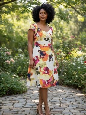 Isabella DeMarco Tahari Levine Colorful Sweetheart A-Line Party Dress Size 14